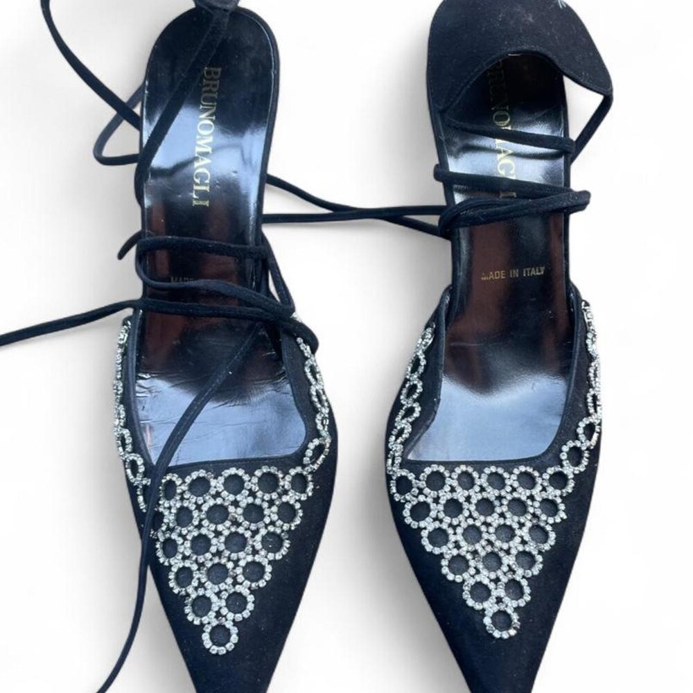 Vintage Bruno Magli Crystal Suede Lace-Up Heels | 38